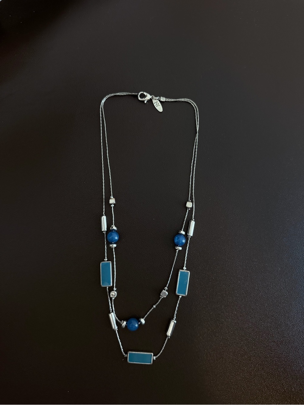 Blue Beaded Layered Necklace - Silver Chain